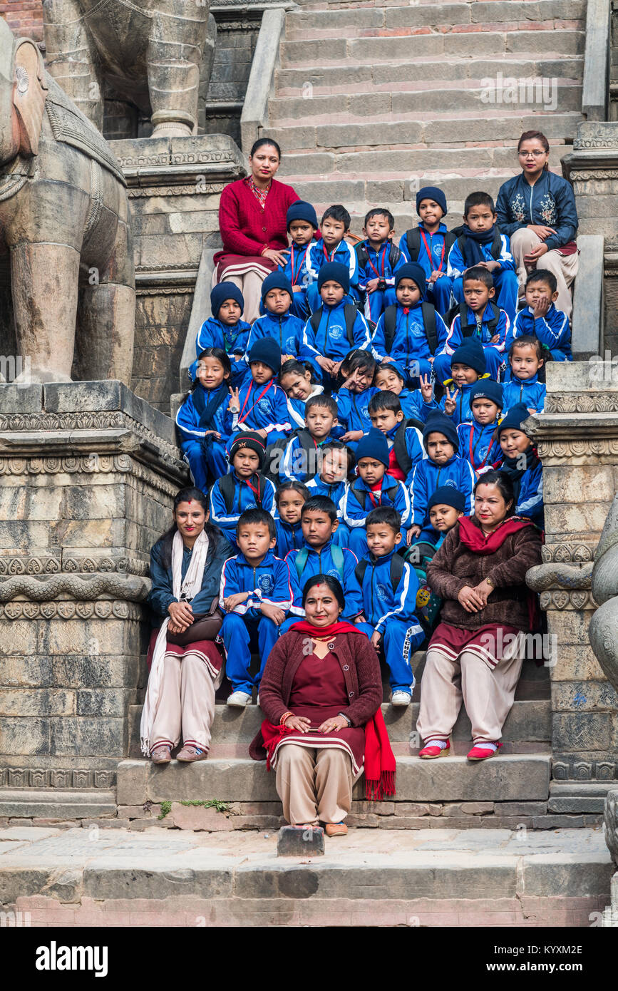 school excursions, Durbar square, Bhaktapur, Nepal, Asia. Stock Photo