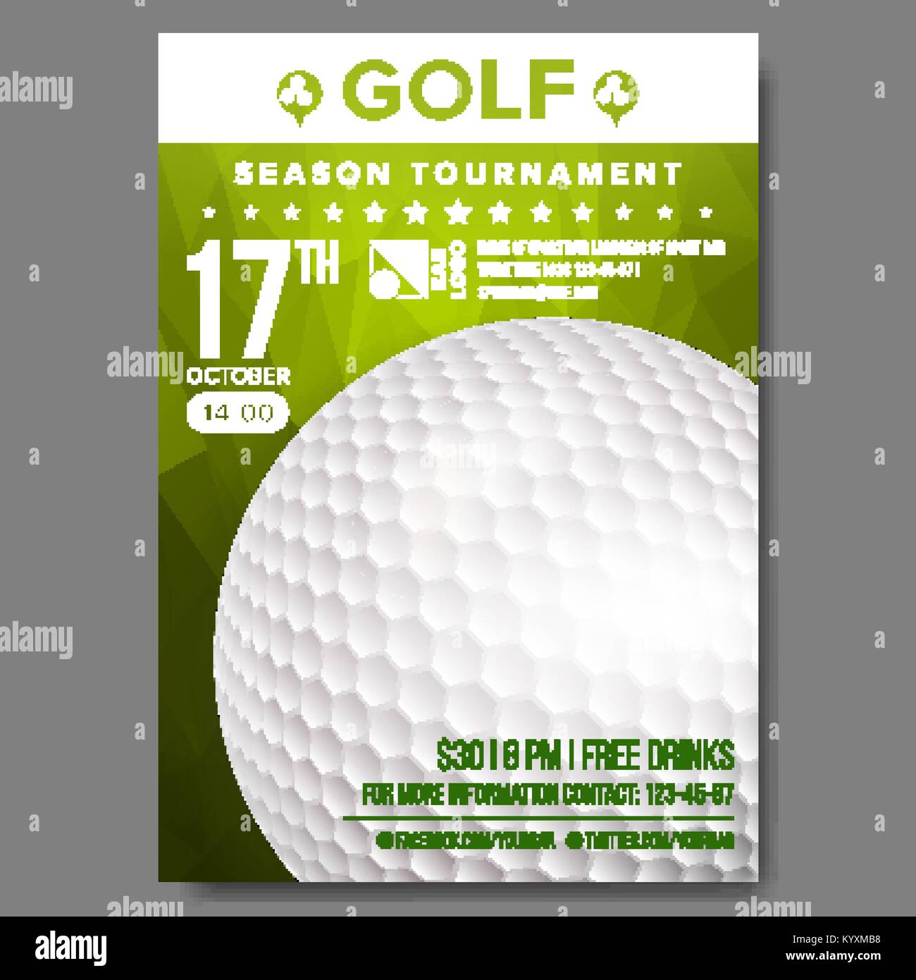 Golf Poster Vector. Sport Event Announcement. Banner Advertising. Professional League. Vertical Sport Invitation Template. Event Label Illustration Stock Vector