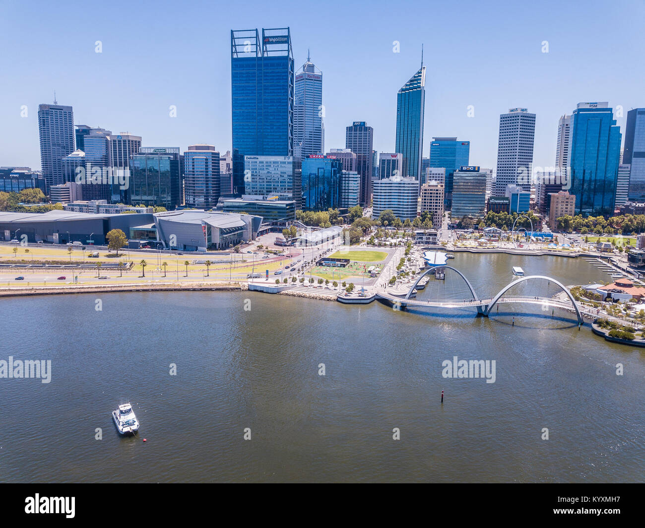 Elizabeth Quay, Perth, Western Australia, including the swan river in the foreground Stock Photo