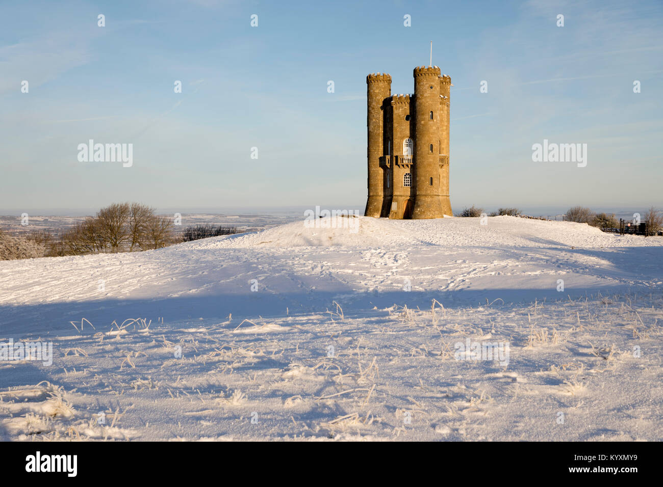 Broadway Tower in winter snow, Broadway, The Cotswolds, Worcestershire