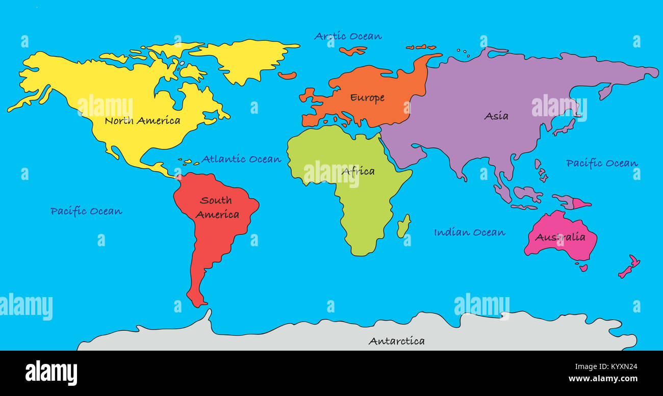 Labeled World Map Continents