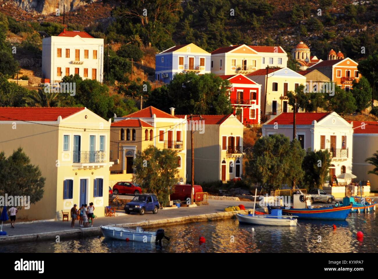 View of the harbour of the town of Kastelorizo, Kastelorizo island, Dodecanese islands, Greece. Stock Photo
