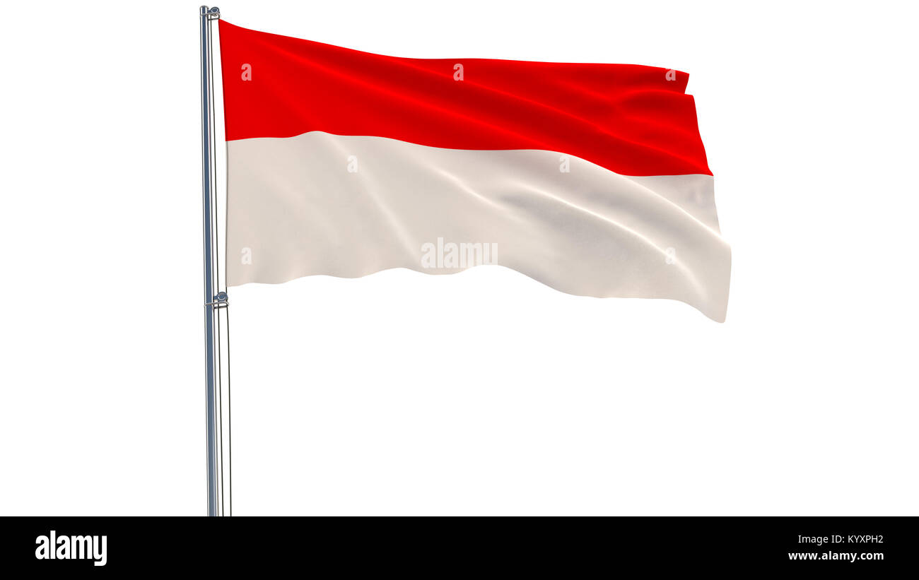 Isolate flag of Indonesia on a flagpole fluttering in the wind on a white background, 3d rendering Stock Photo