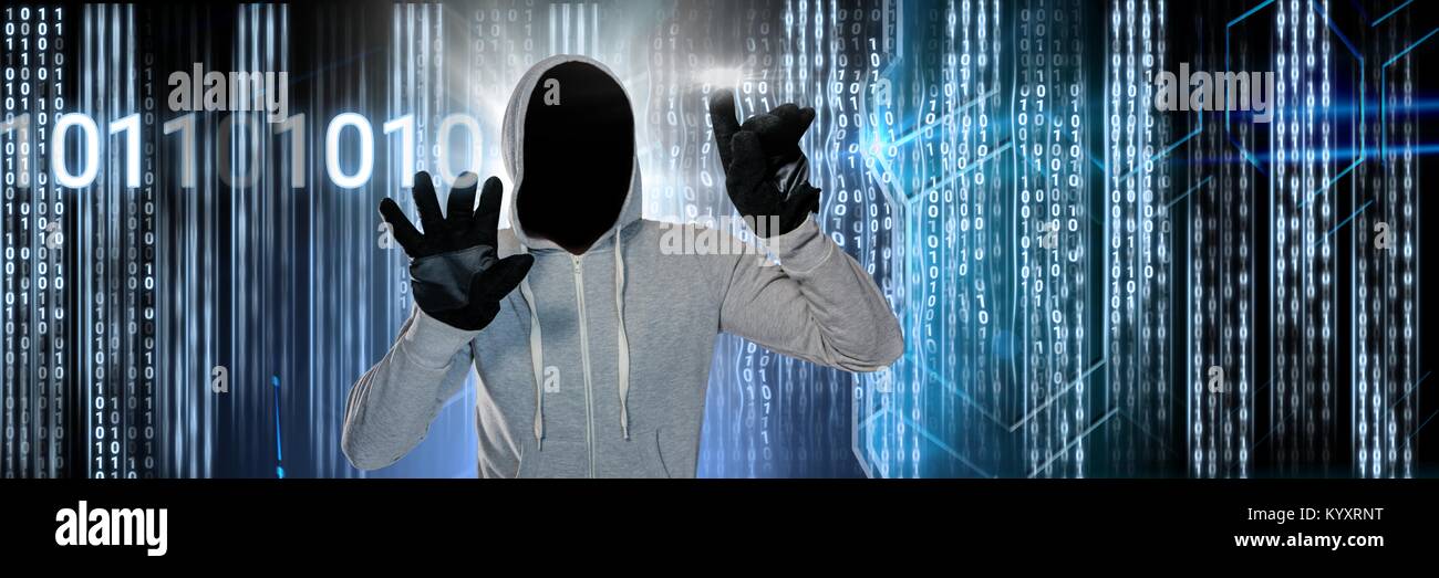 Anonymous hacker with computer code binary interface Stock Photo - Alamy