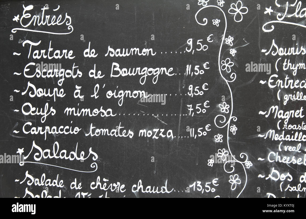 restaurant menu in french outdoor bar in paris france KYXT0J