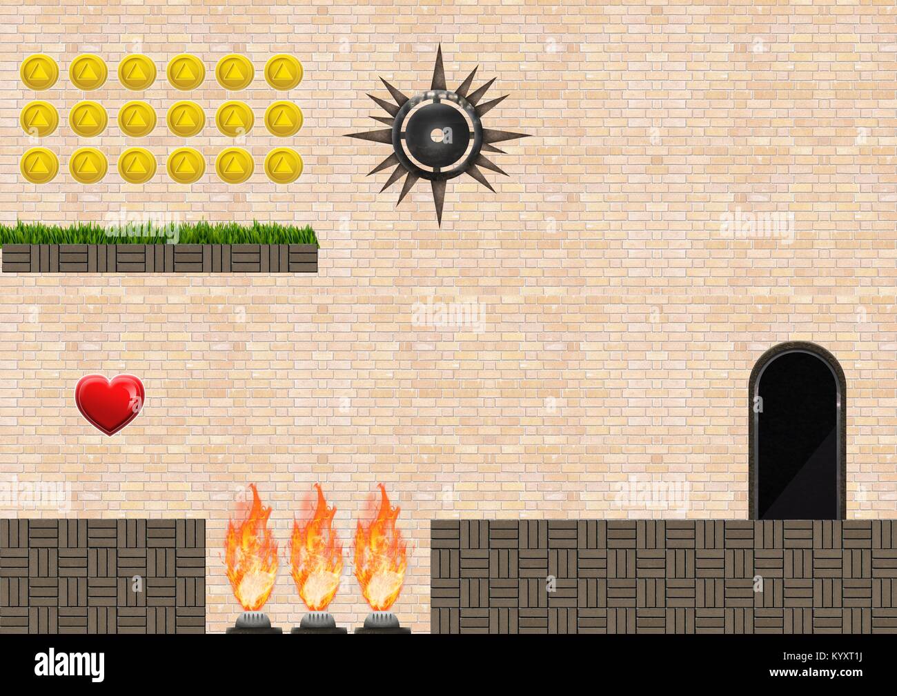 Computer Game Level with coins heart and traps Stock Photo - Alamy