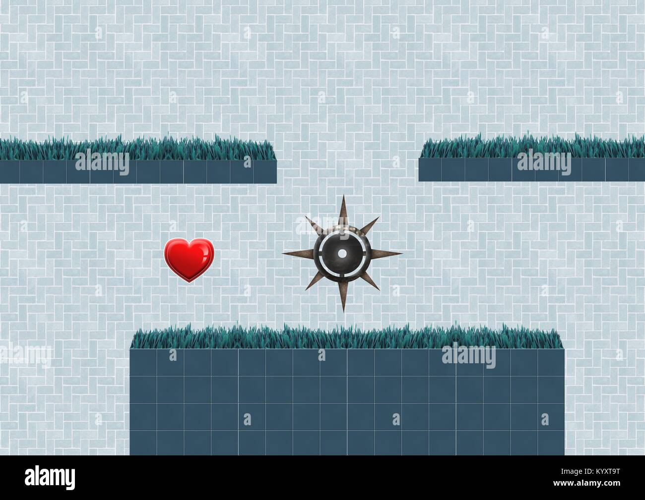 Computer Game Level with heart and trap Stock Photo - Alamy