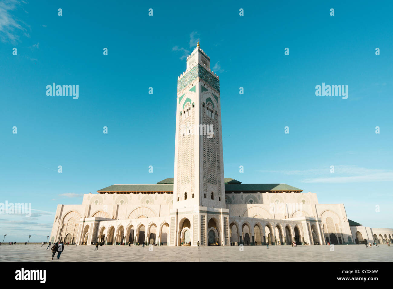 Low angle view of Mosque Hassan II against sky Stock Photo