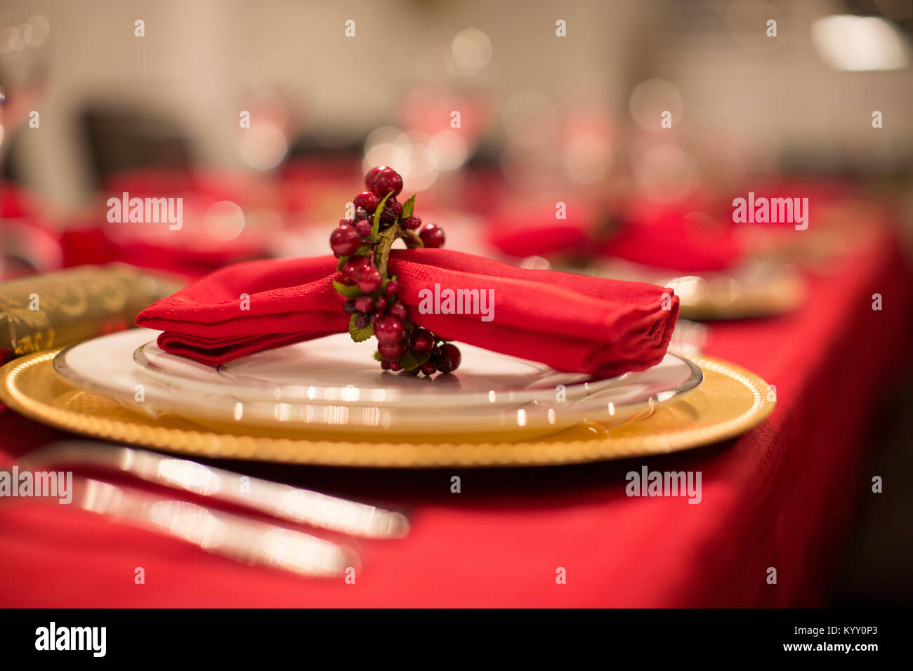 Close-up of restaurant place setting Stock Photo