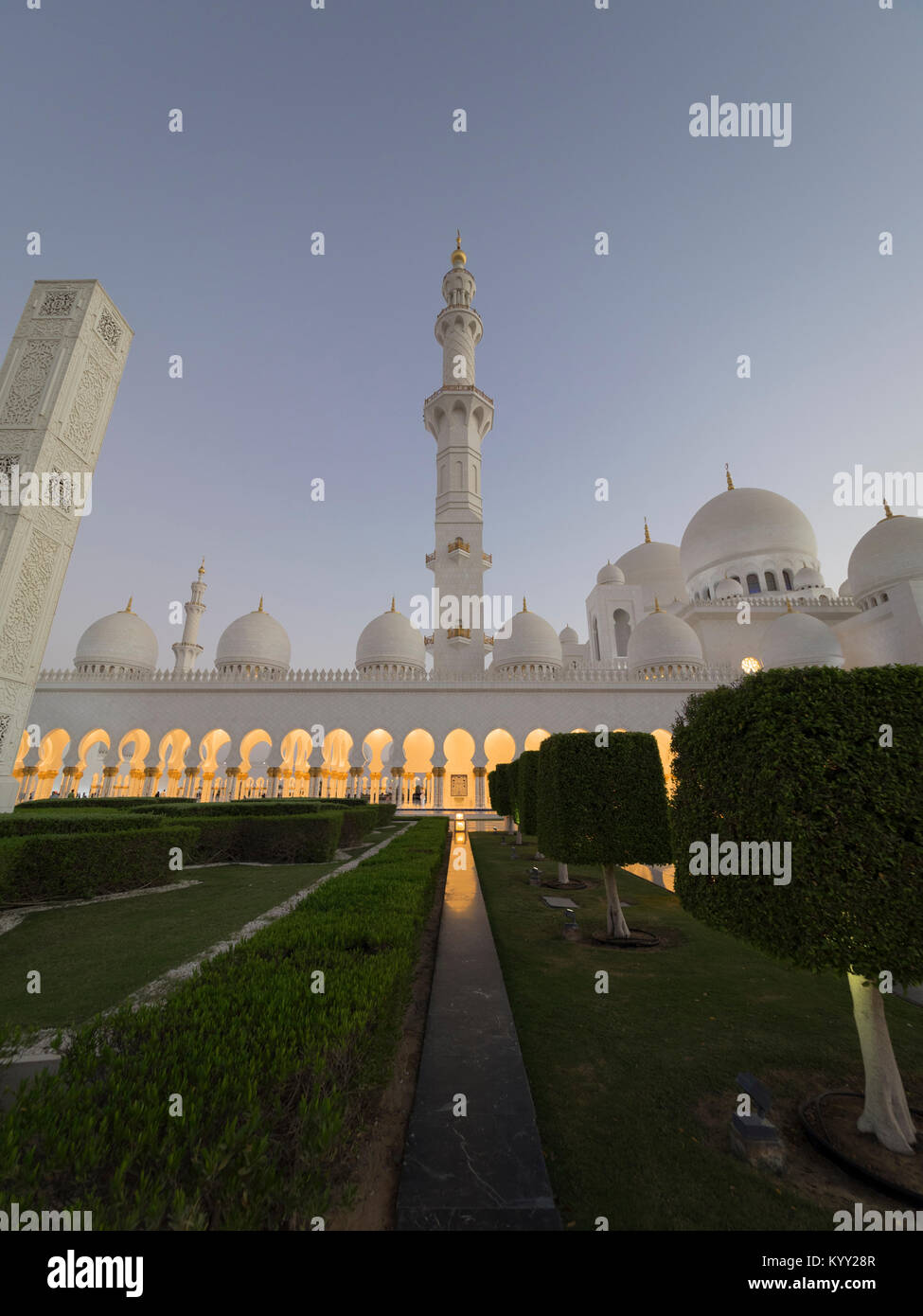 Low angle view of Sheikh Zayed Mosque against clear sky Stock Photo