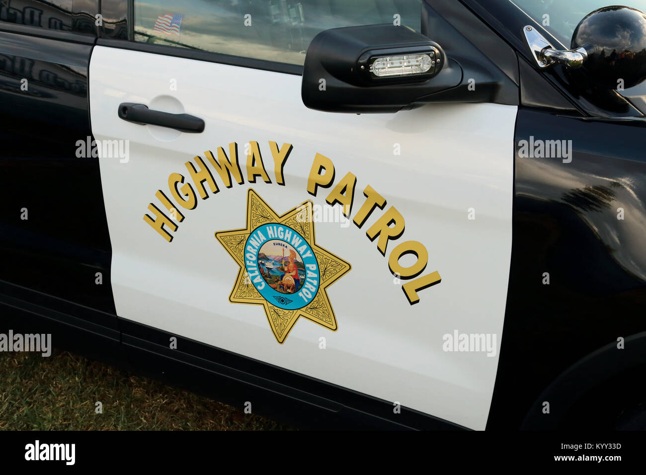 Van Nuys, CA / USA - October 23, 2016: A police car bearing the California Highway Patrol logo is shown on display at a community resource fair. Stock Photo