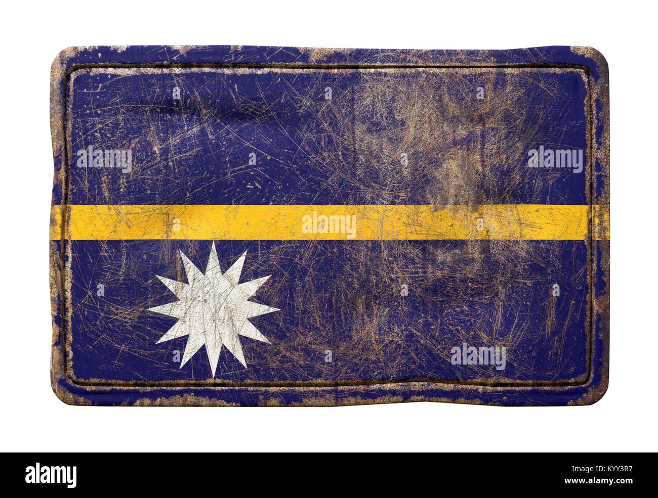 3d rendering of a Nauru flag over a rusty metallic plate. Isolated on ...