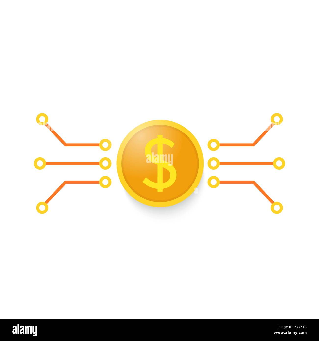 Coin dollar and motherboard contacts on a white background. Vector