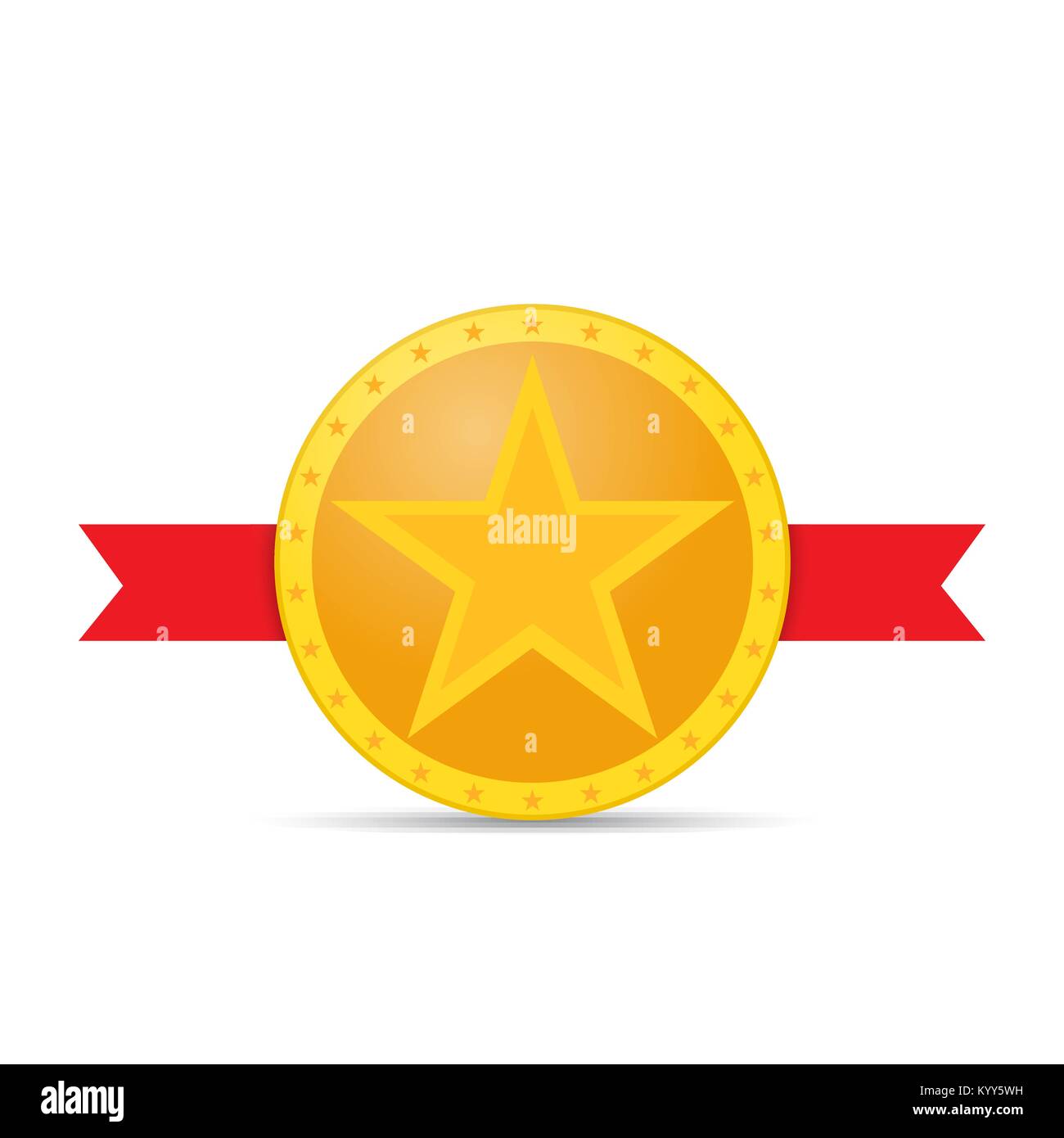 Gold star medal and red ribbon on white background. Vector illustration ...