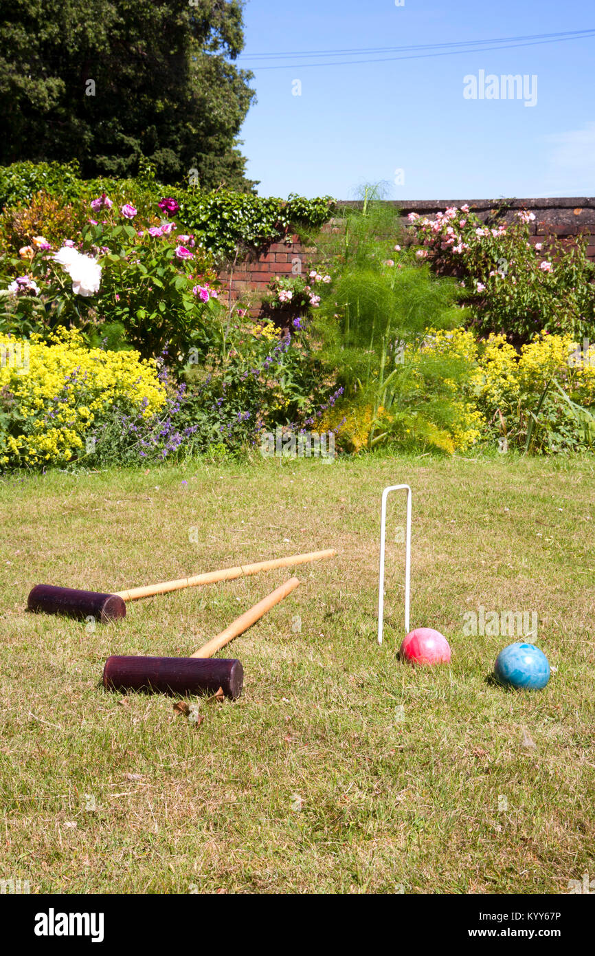 Croquet equipment on a lawn in summer Stock Photo Alamy