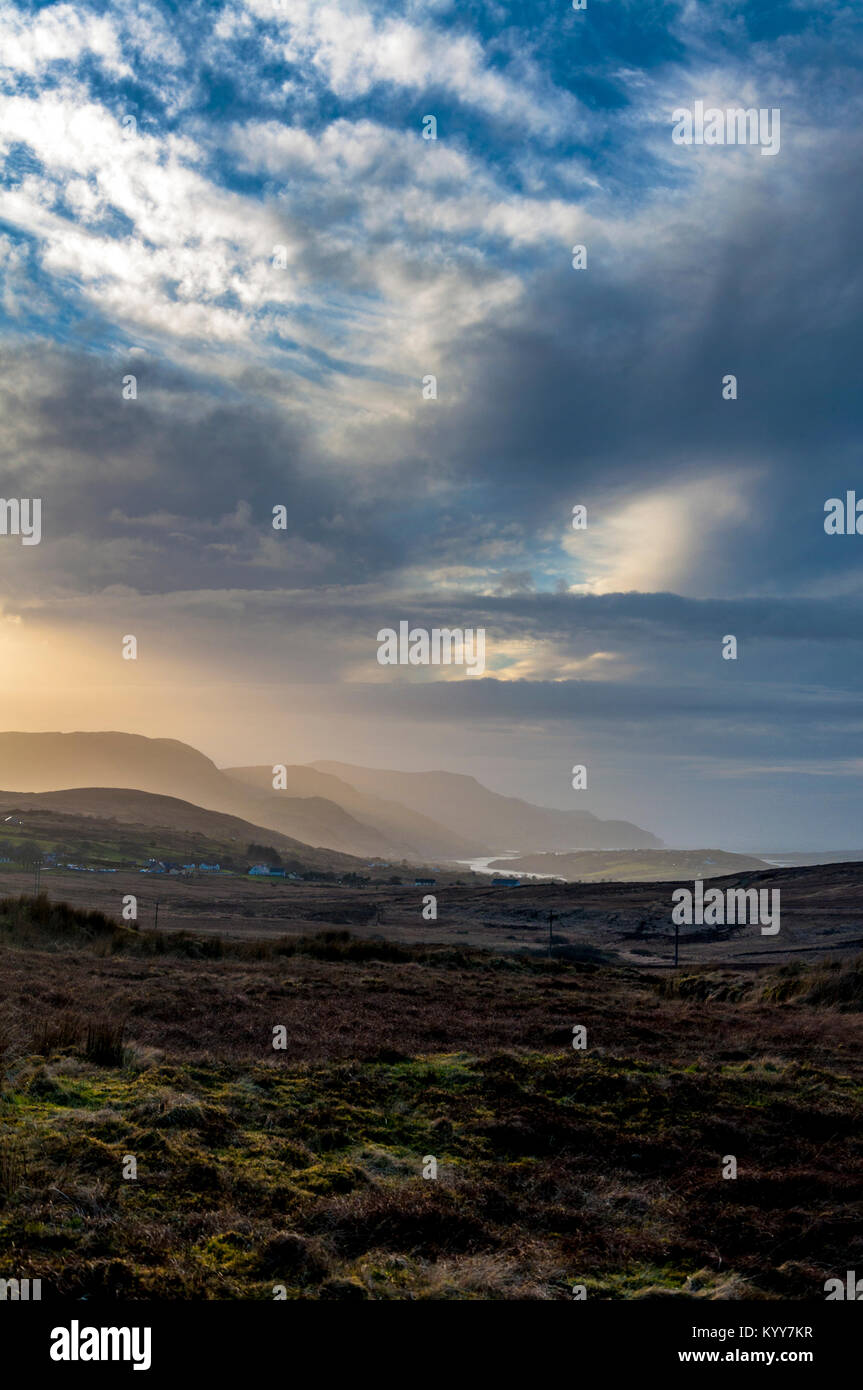 Village of Ardara, County Donegal, Ireland. Homes and housing and hills
