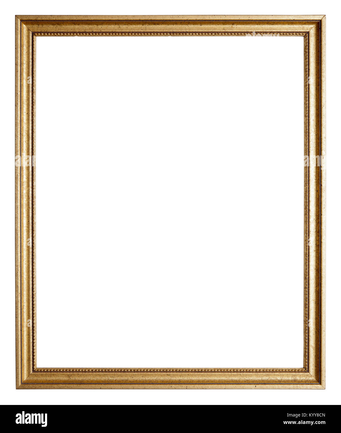 Empty picture frame isolated on white, landscape format, in a distressed gilt finish Stock Photo