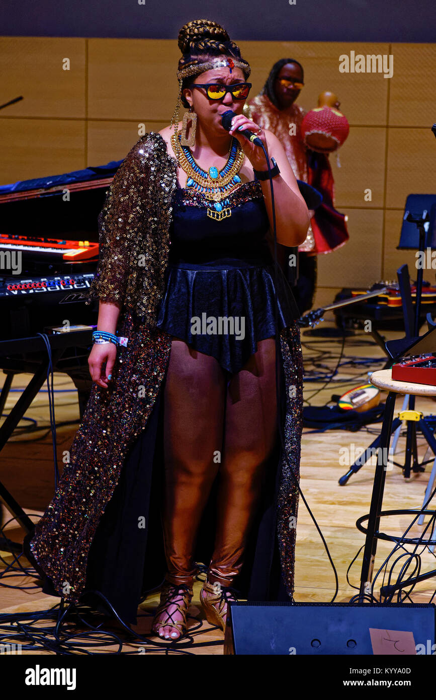 Sun Ra Arkestra performs live score to film Space Is The Place at New School Tishman Auditorium (Photo by Lev Radin/Pacific Press) Stock Photo