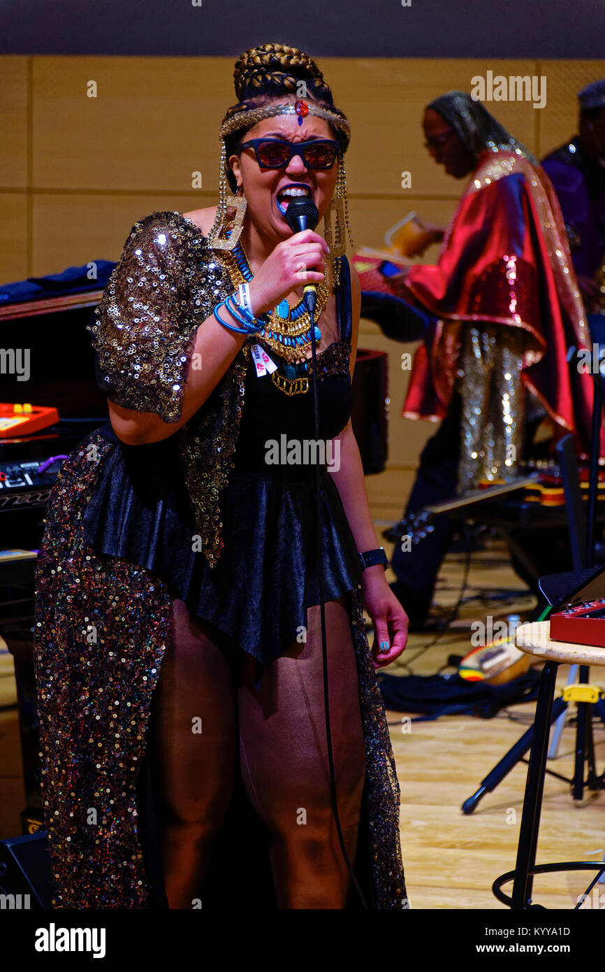 Sun Ra Arkestra performs live score to film Space Is The Place at New School Tishman Auditorium (Photo by Lev Radin/Pacific Press) Stock Photo