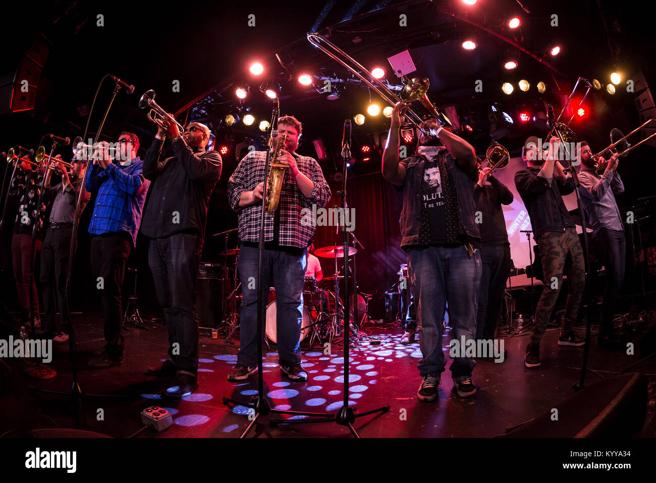 No BS! Brass band with singer Samantha Reed performs during 2018 New