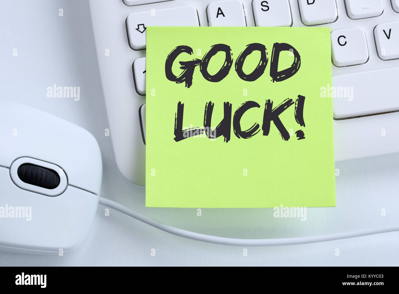 Good luck success successful test wish wishing office business concept mouse computer keyboard Stock Photo