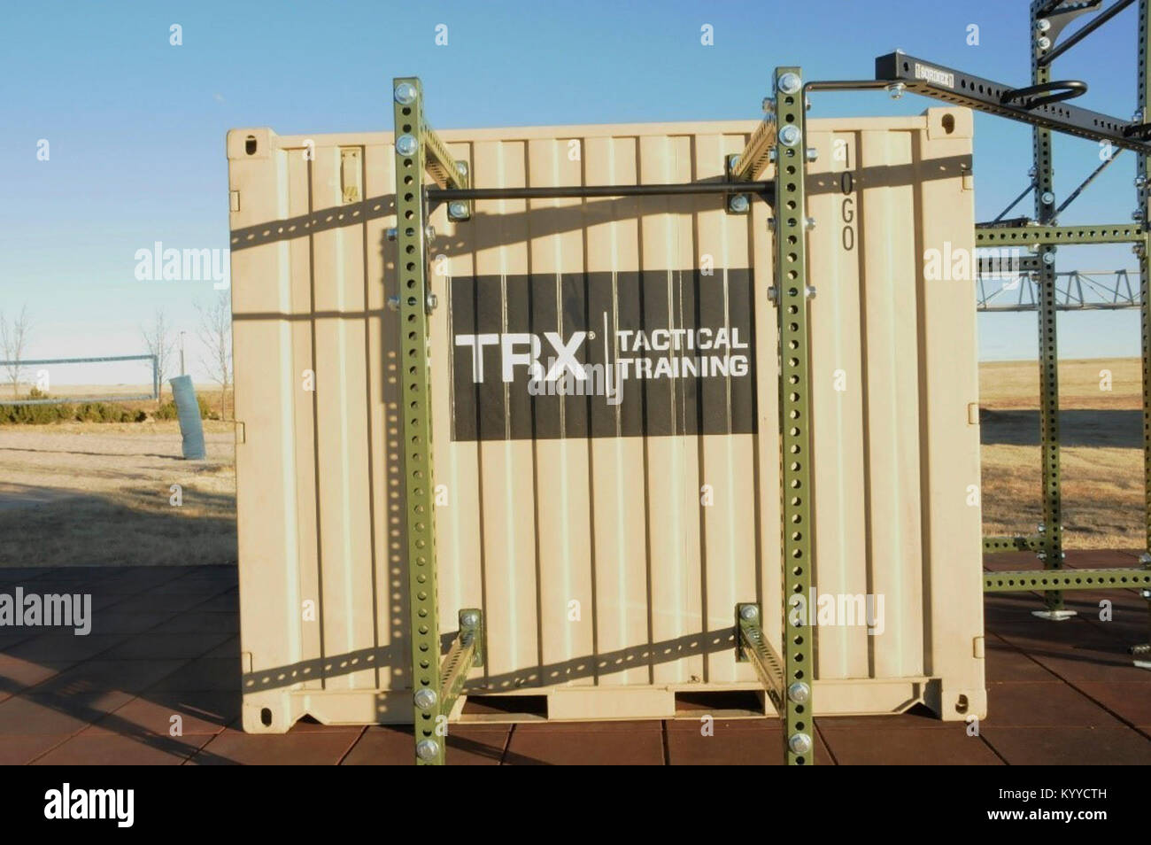 A TRX Tactical Training Locker, consisting of dip bar, grappler, jump  platform, wall ball target and other fitness training attachments, is shown  at Schriever Air Force Base, Colorado, Jan. 9. The multi-modality