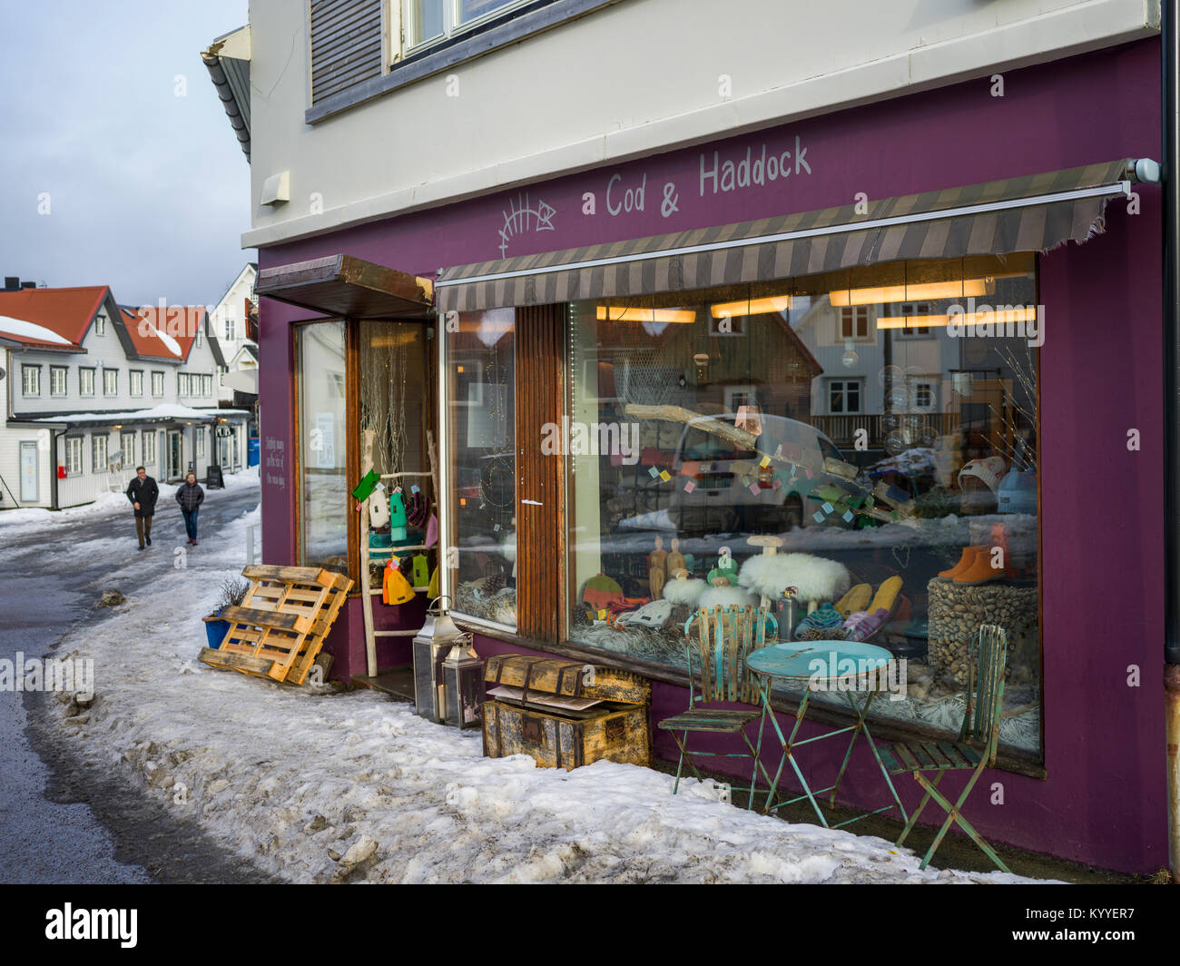 Gift shop in village, Austvagoy, Lofoten, Nordland, Norway Stock Photo