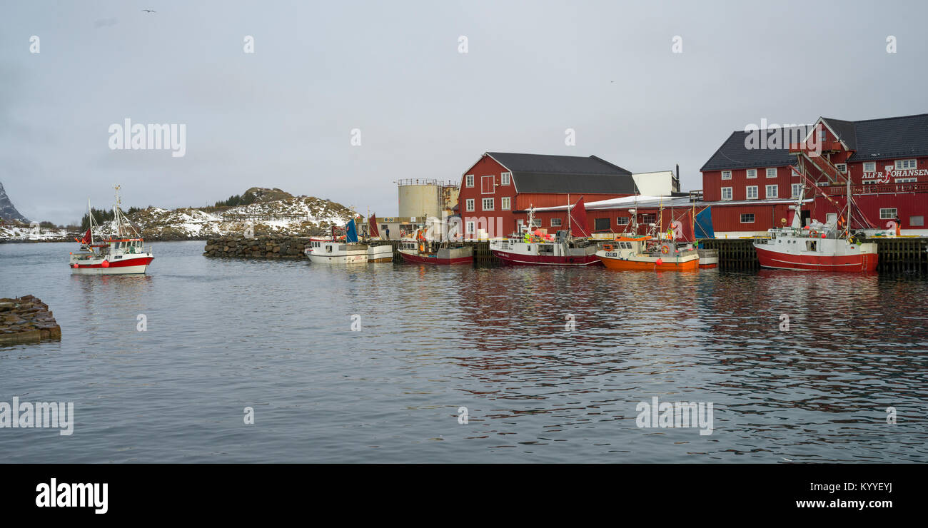 Fishing boats in sea, Henningsvaer, Austvagoy, Lofoten, Nordland, Norway Stock Photo