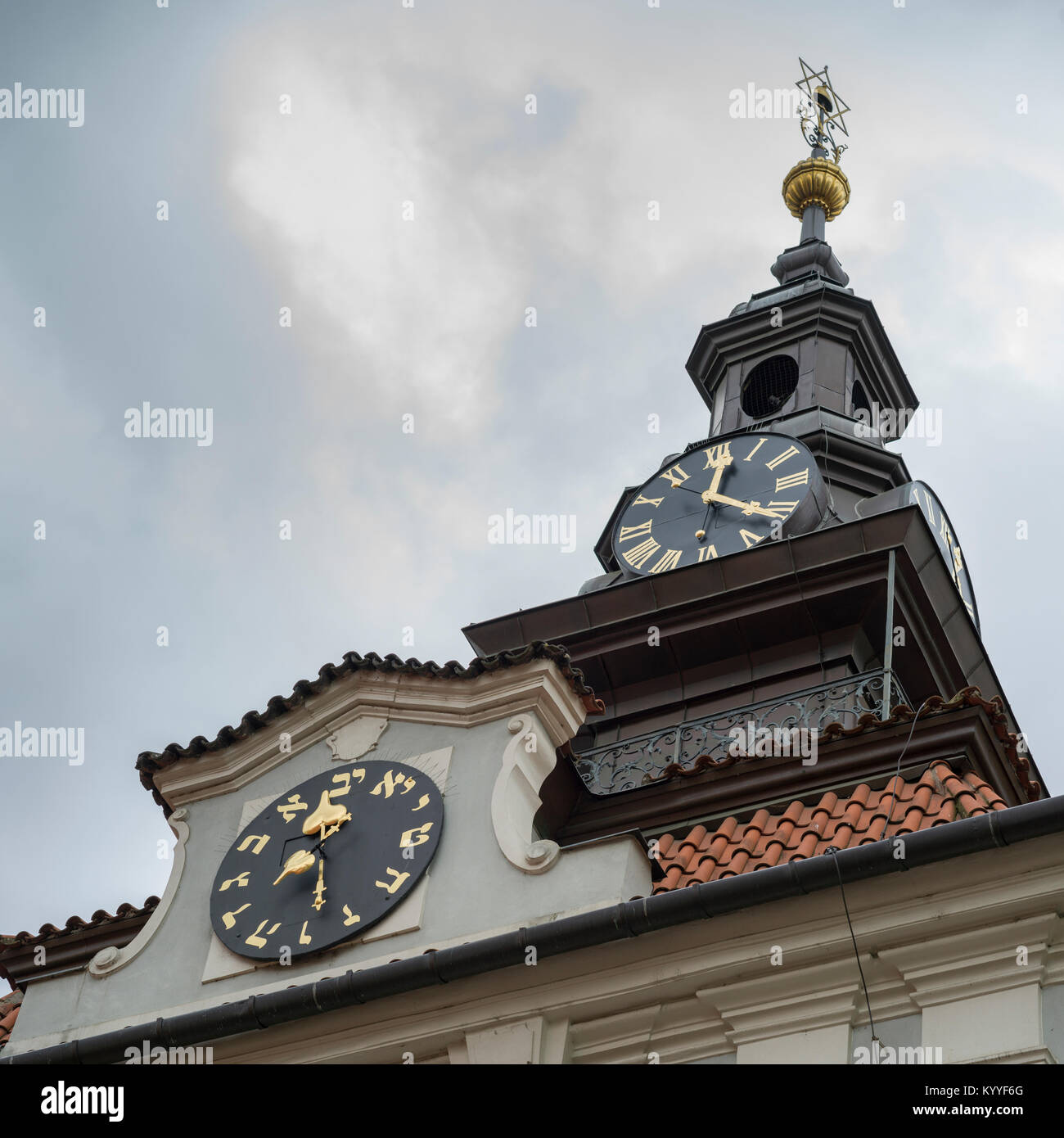 Hebrew clock at Jewish Town Hall, Jewish Quarter, Prague, Czech