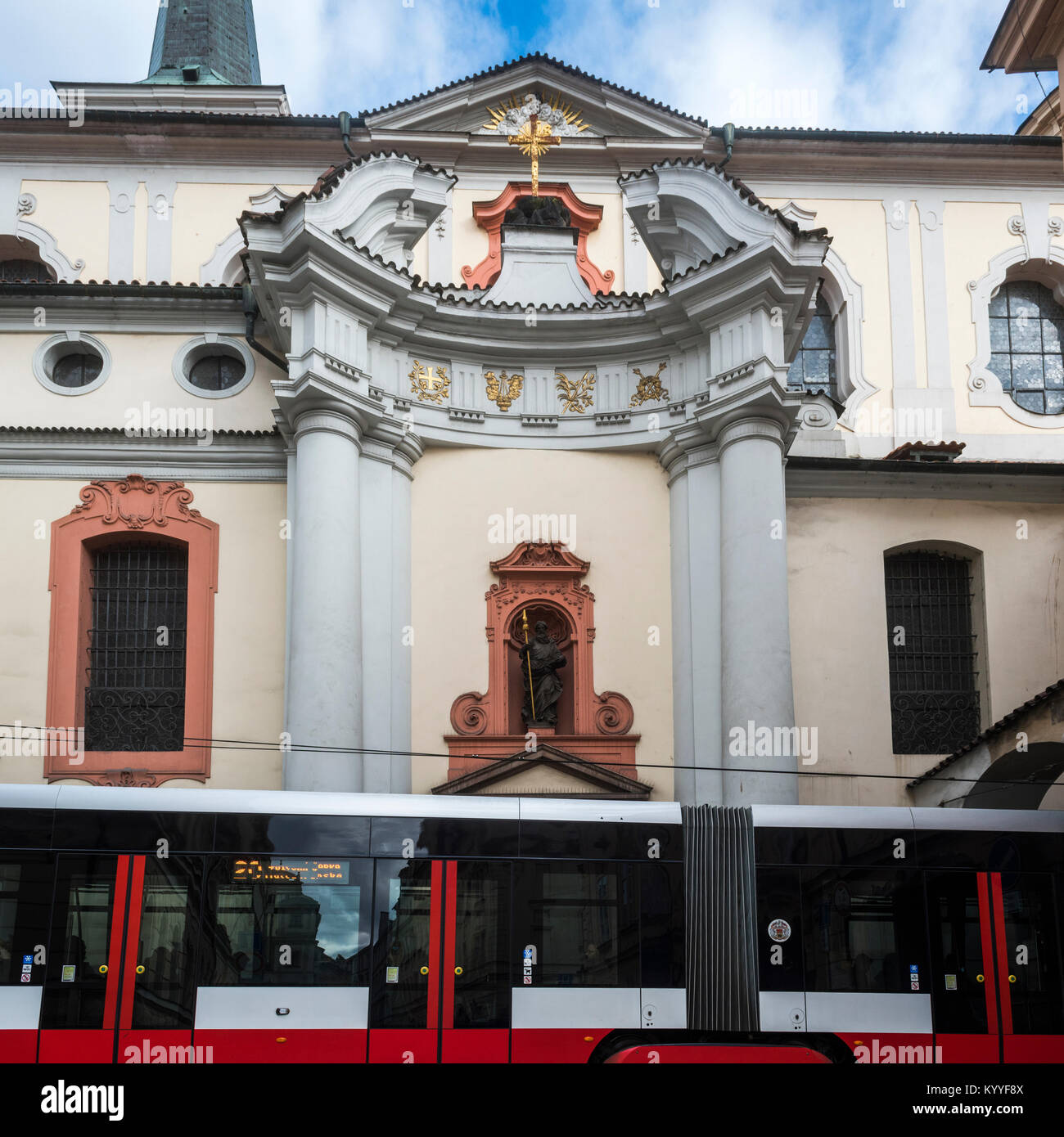 Train in front of a church, Prague, Czech Republic Stock Photo - Alamy