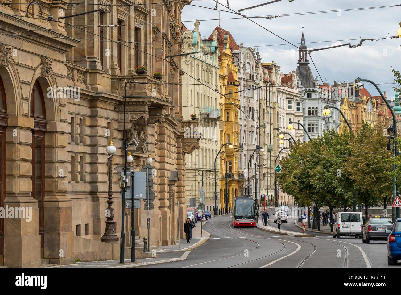Stunning architecture near The Riverfront Boulevard or Masarykovo nábř Prague , Czech Republic Stock Photo
