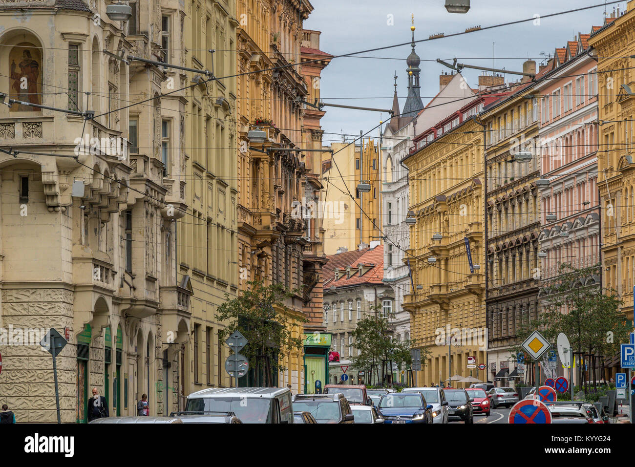 Stunning architecture near The Riverfront Boulevard or Masarykovo nábř , Prague , Czech Republic Stock Photo