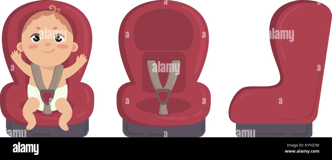 Baby in car seat. Side and front of safety chair Stock Vector