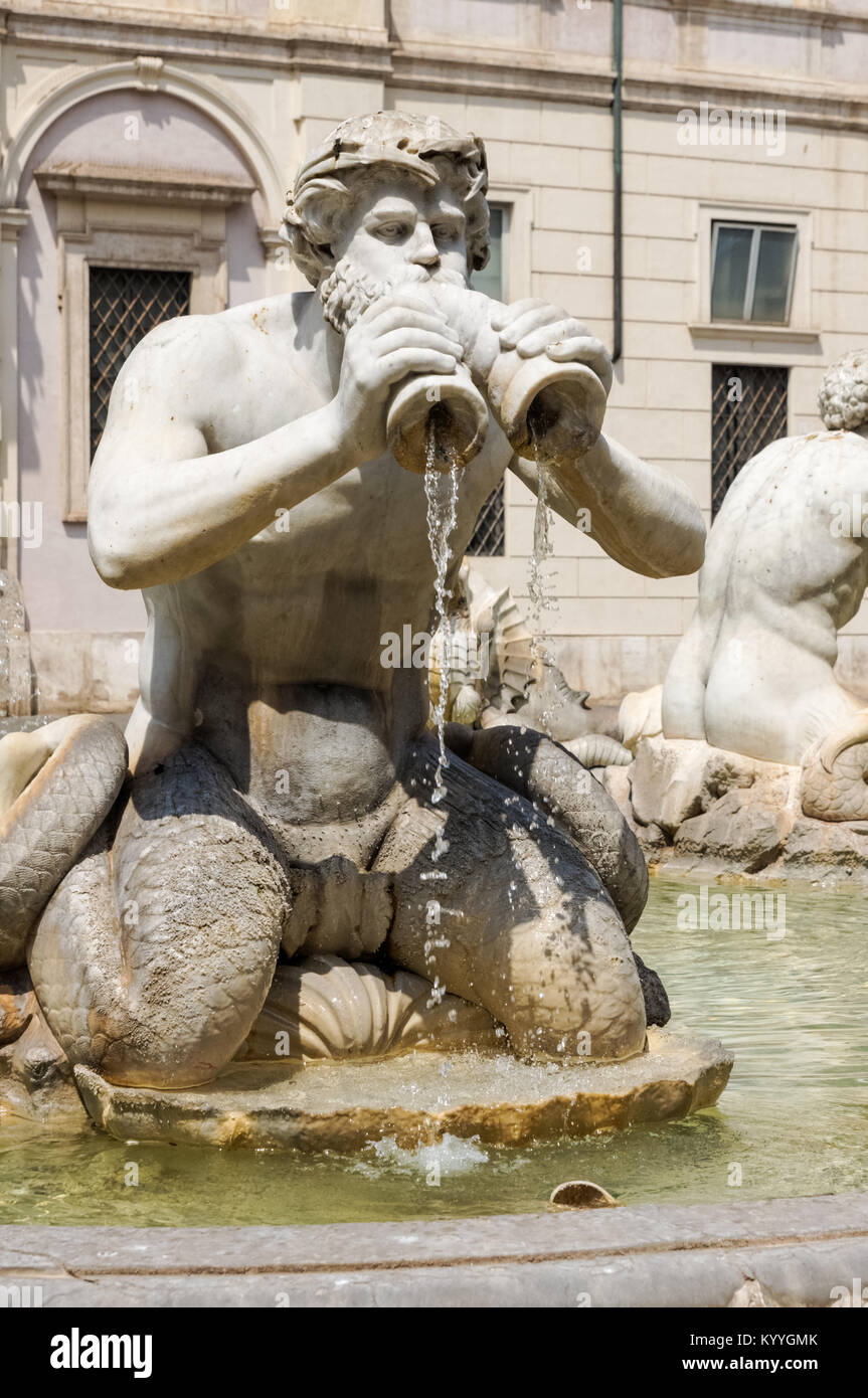 Fontana del Moro (Moor Fountain) and the church of Sant'Agnese in Agone in the Piazza Navona, Rome, Italy Stock Photo
