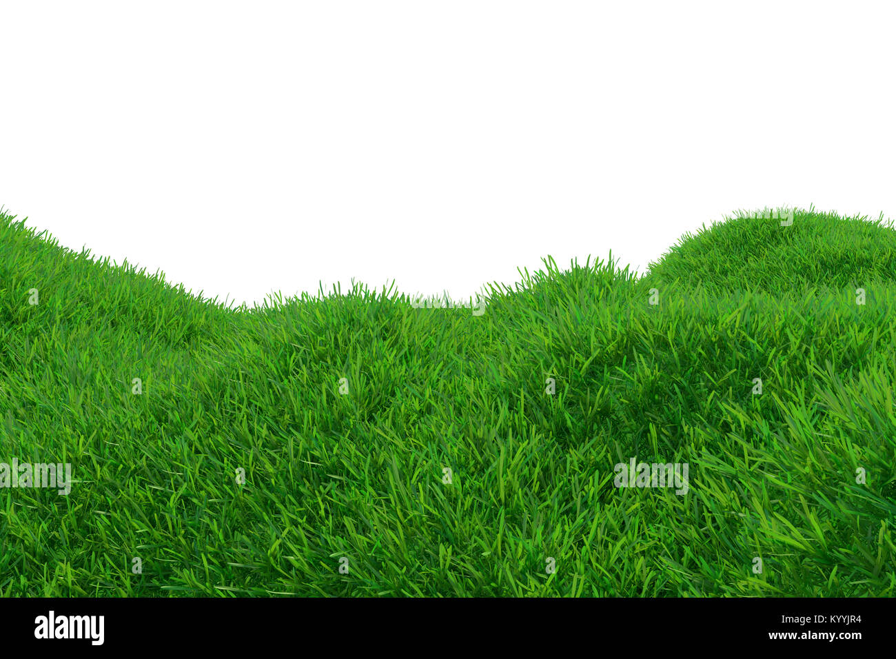 Green grass growing on hills with white background top view. 3d ...