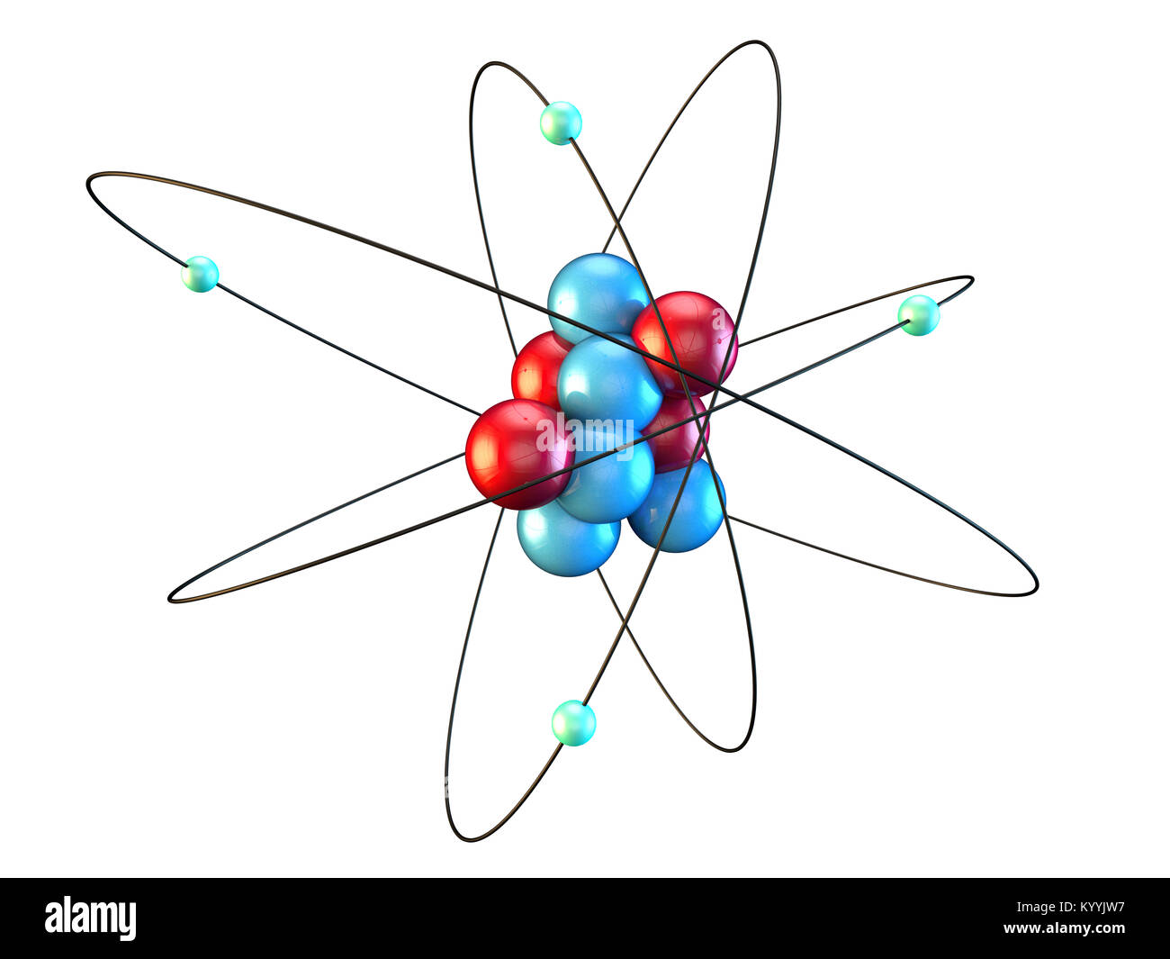 Beryllium atom showing four electrons orbiting four protons and five neutrons Stock Photo