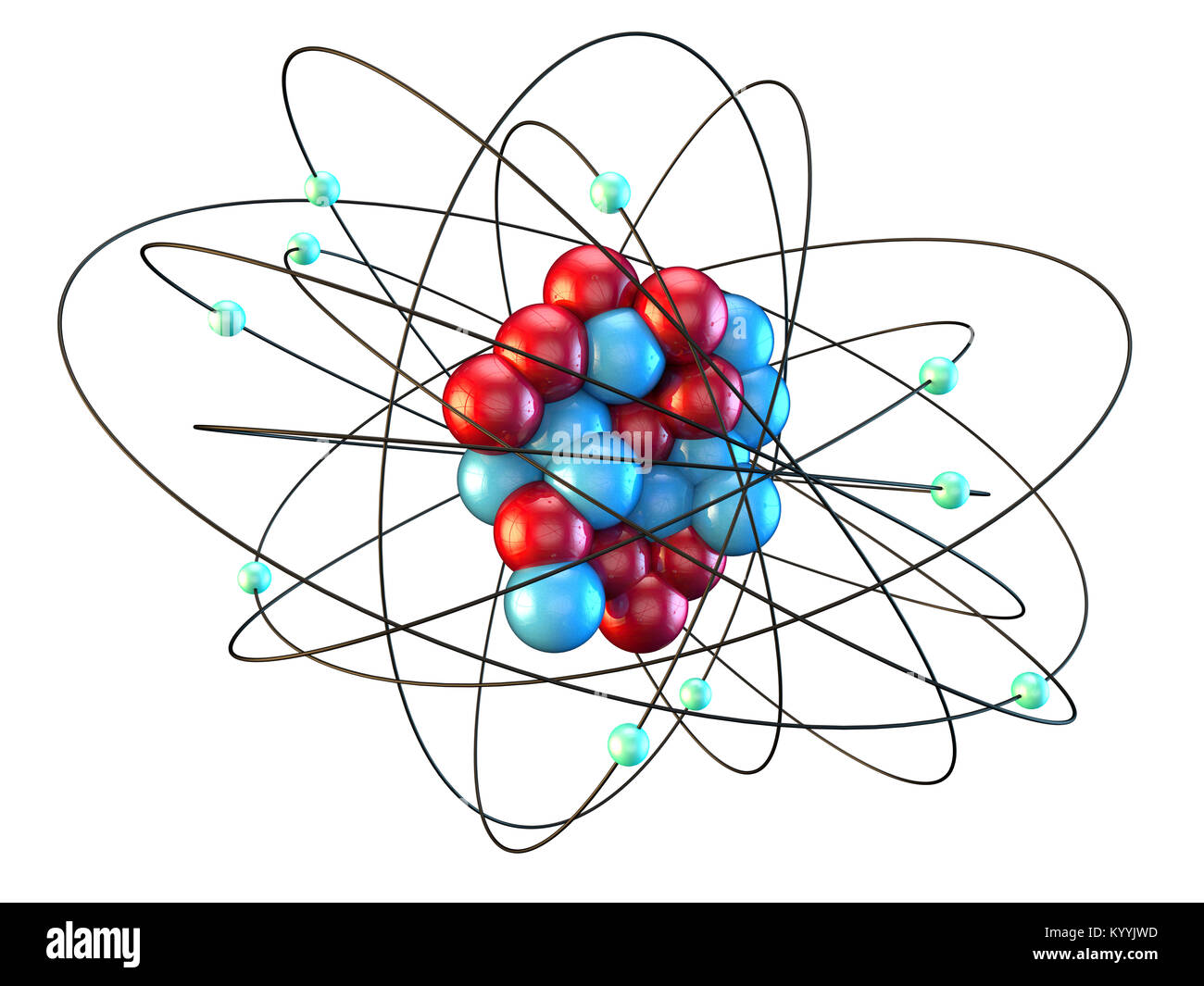 Neon atom showing ten electrons orbiting ten protons and ten neutrons Stock Photo