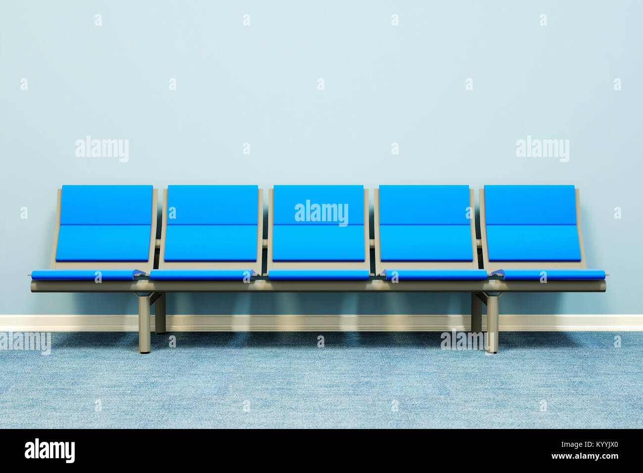 Five seats in a row against a wall in an empty room - waiting room, hospital, doctors, medical, job interview concept Stock Photo