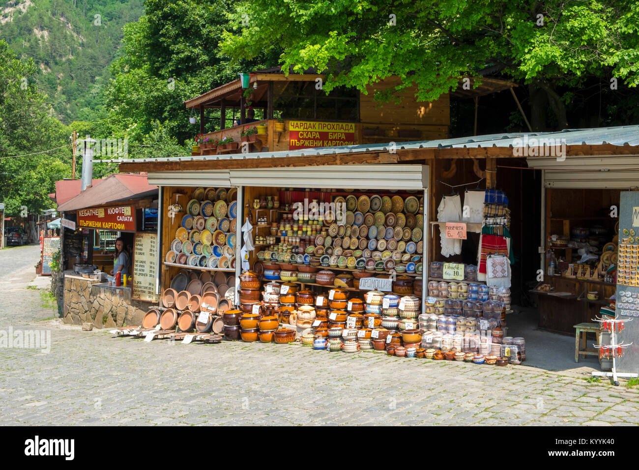 Souvenir stall on the road to Bachkovo Monastery, Bulgaria, Europe Stock Photo