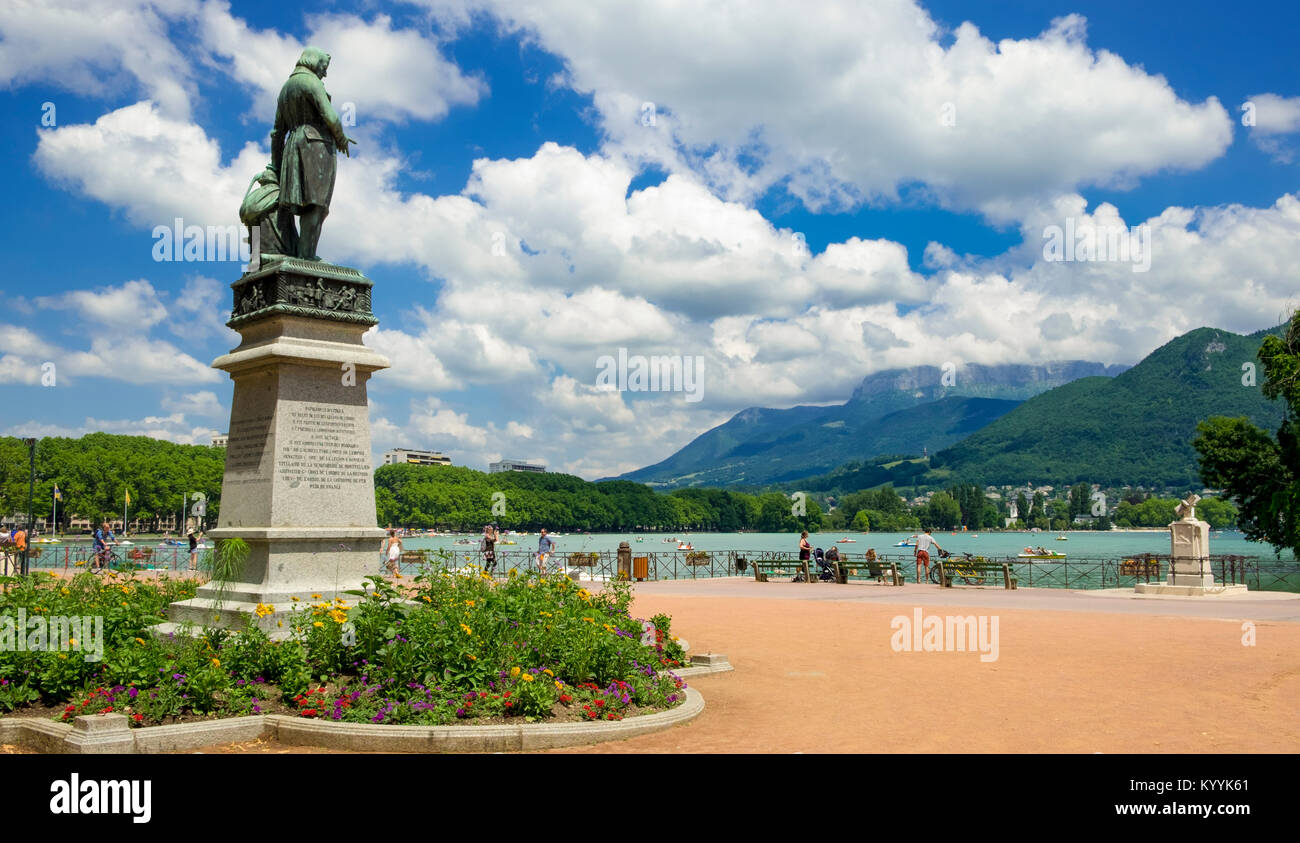 Claude Louis Berthollethe statue on the promenade by the Lake at Annecy, Lac d'Annecy, Haute Savoie, France, Europe Stock Photo