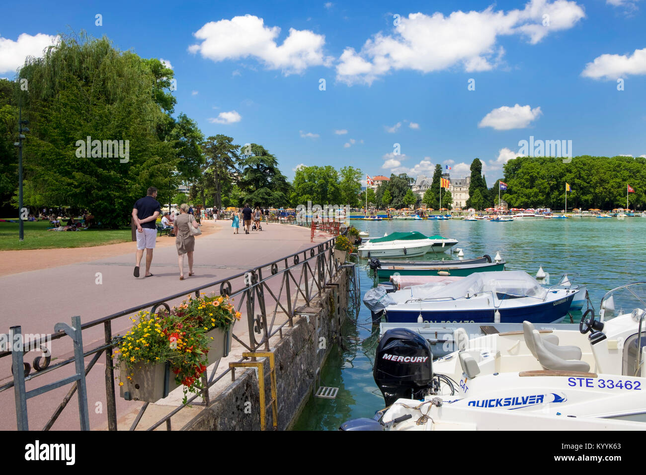 The Lakeside promenade at Annecy Lake, Lac d'Annecy, Haute Savoie, France, Europe Stock Photo