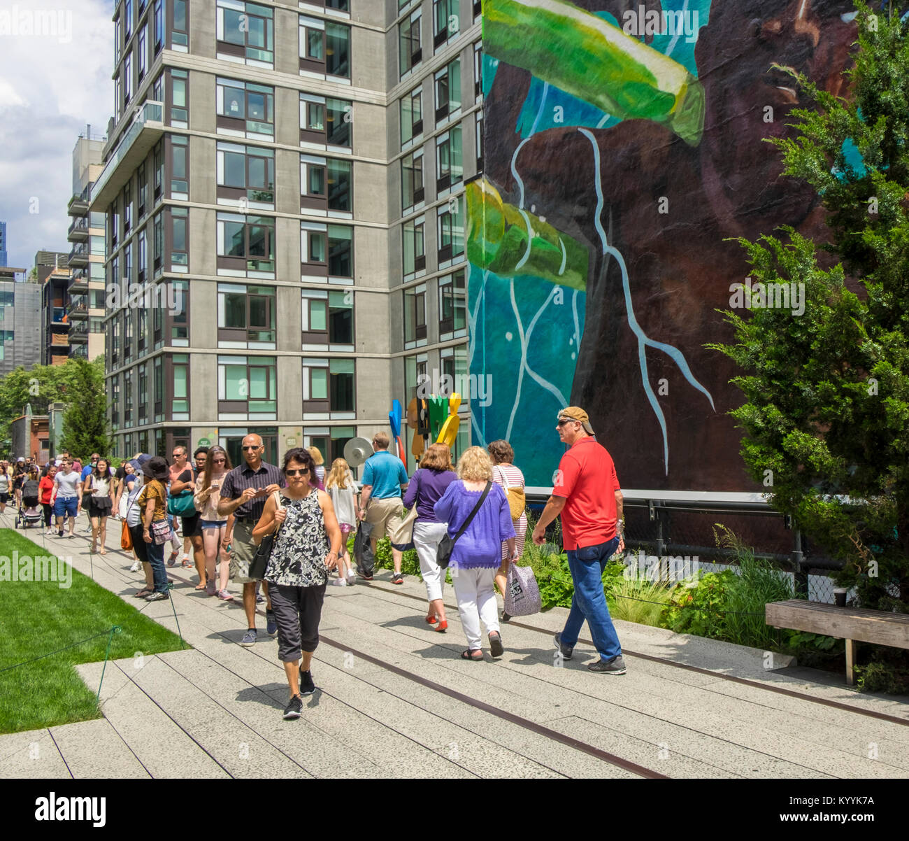High Line New York or highline, an elevated park with tourists and people walking, Manhattan, New York City, USA Stock Photo