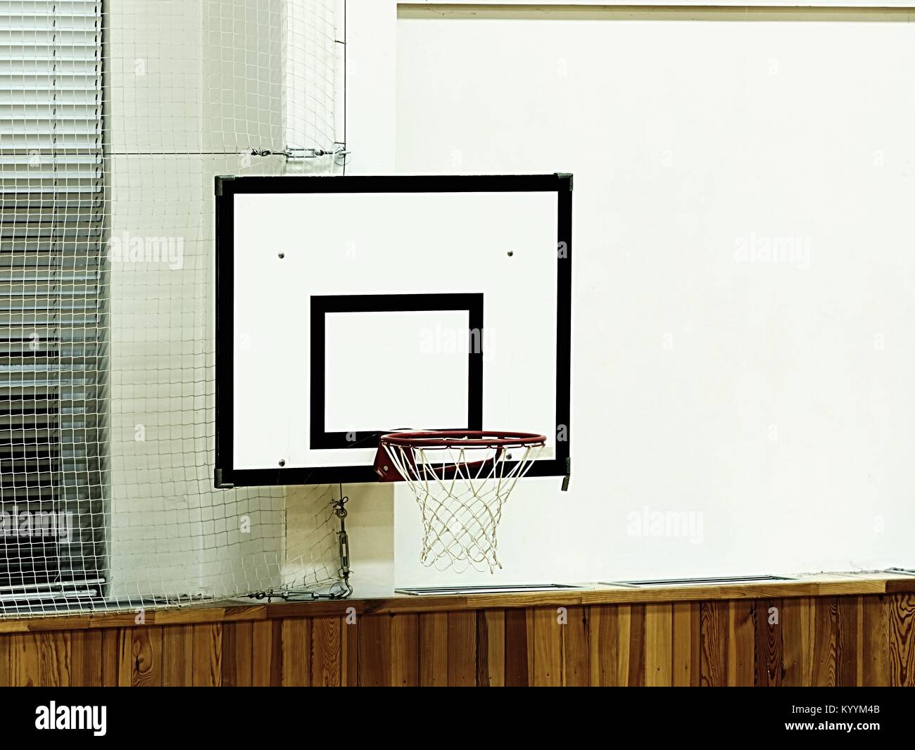 Basketball hoop and billboard sport in the school gym. Empty gym after training Stock Photo Alamy