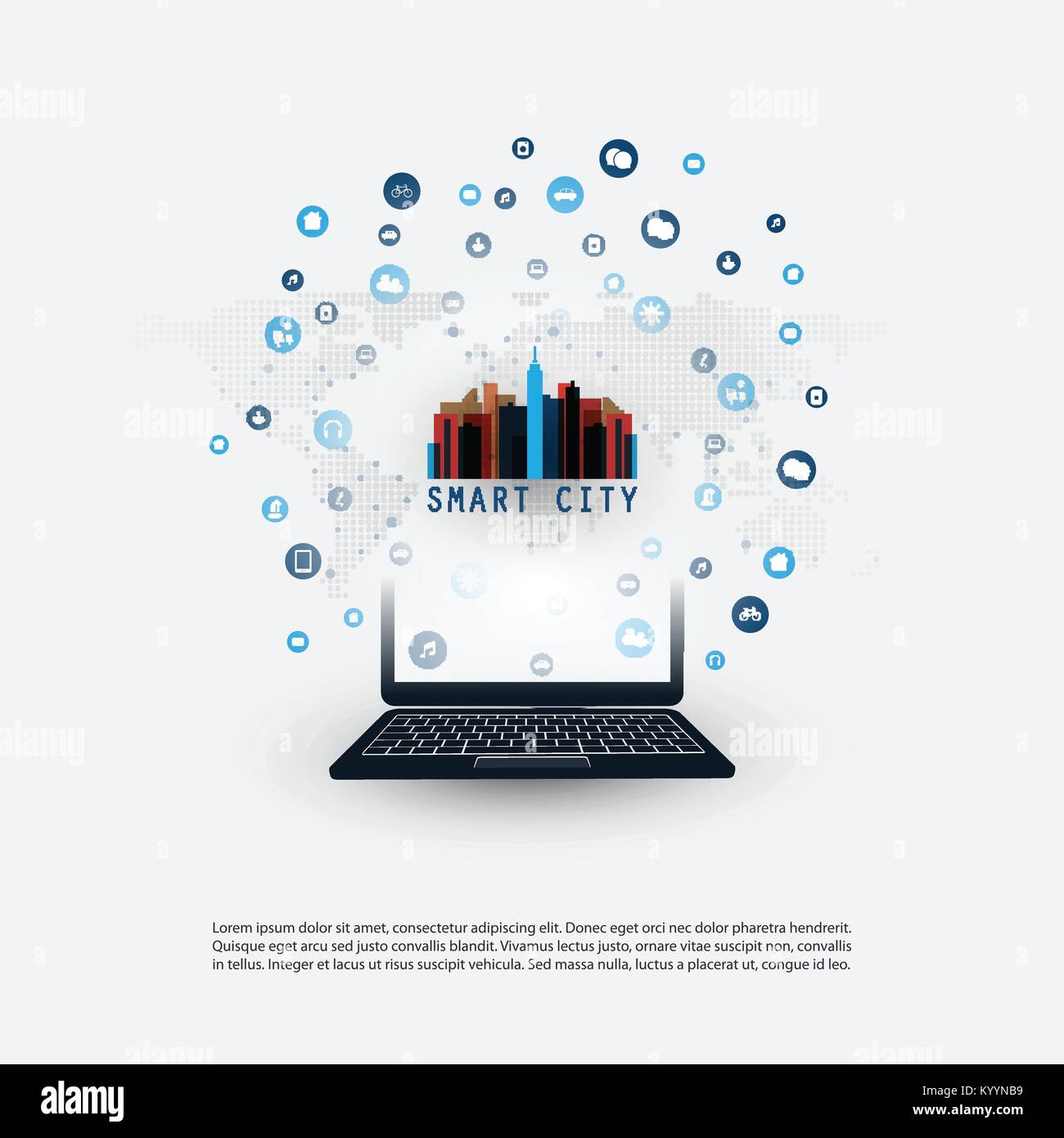 Colorful Smart City Design Concept with Icons Representing Various IoT ...