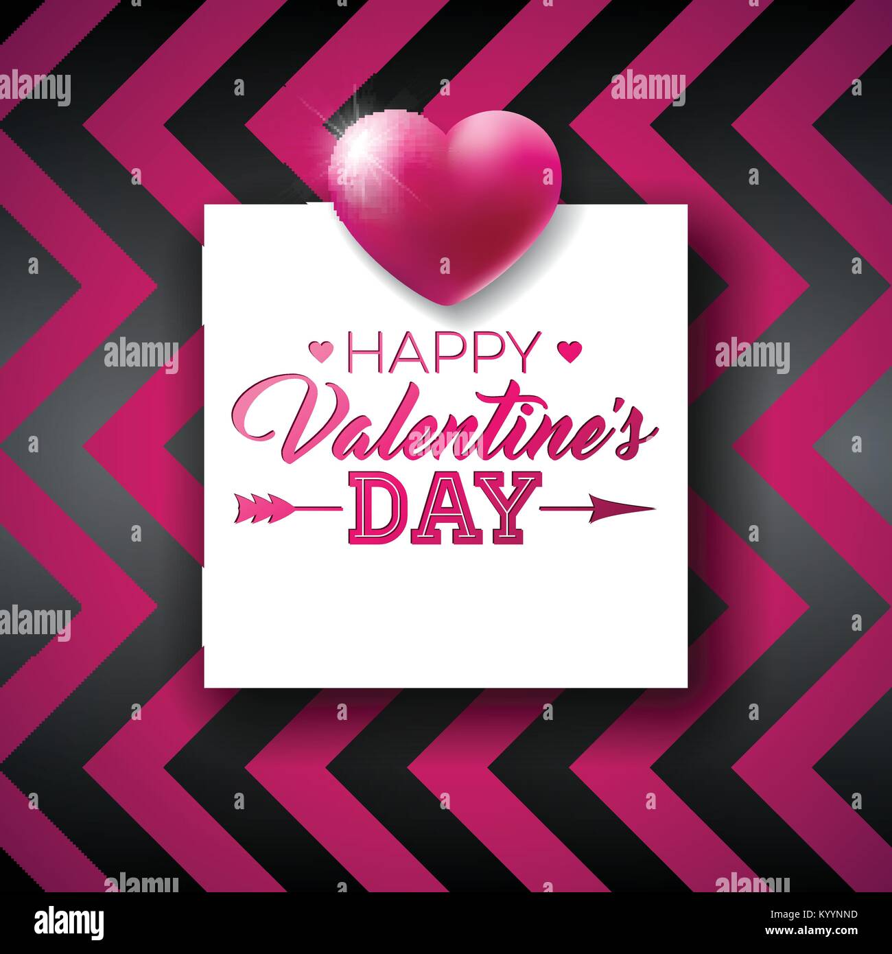 Happy Valentines Day Design with Shiny Heart and Typography Letter on ...