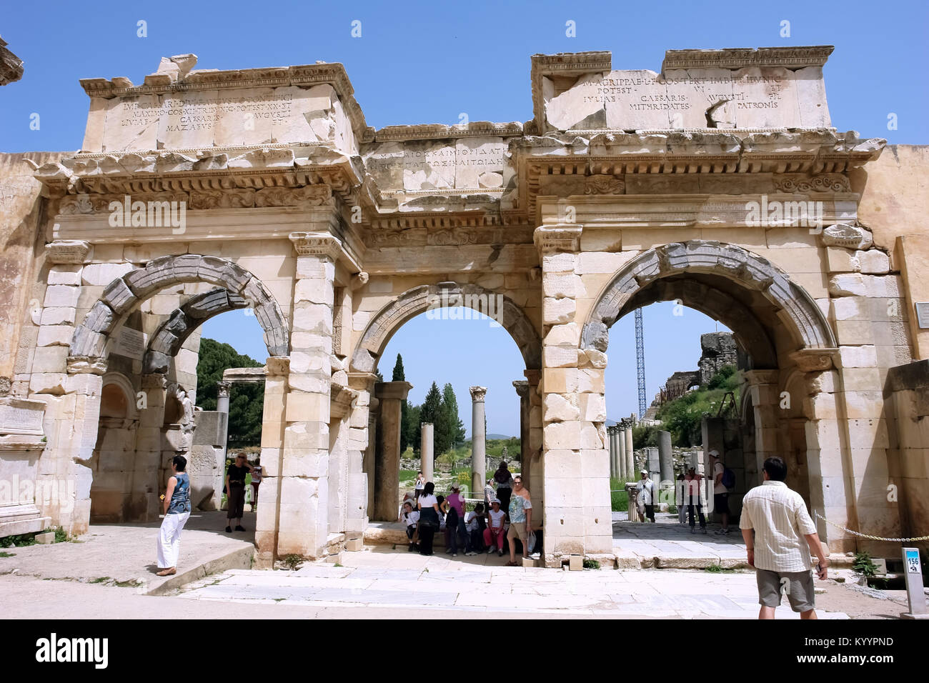 Selçuk, Turkey - April 21, 2008: View on old  monumental Gate of Augustus in the ancient city of Ephesus. Stock Photo