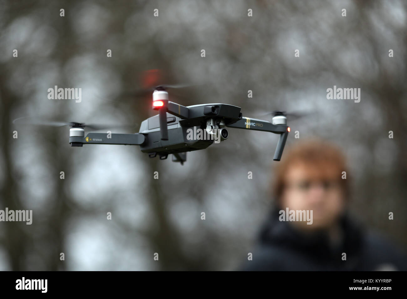 Pic shows: Man flying a drone. DJI Mavic Pro Quadcopter Drone 4K Camera, GPS Positioning,      picture by Gavin Rodgers/ Pixel8000 Stock Photo