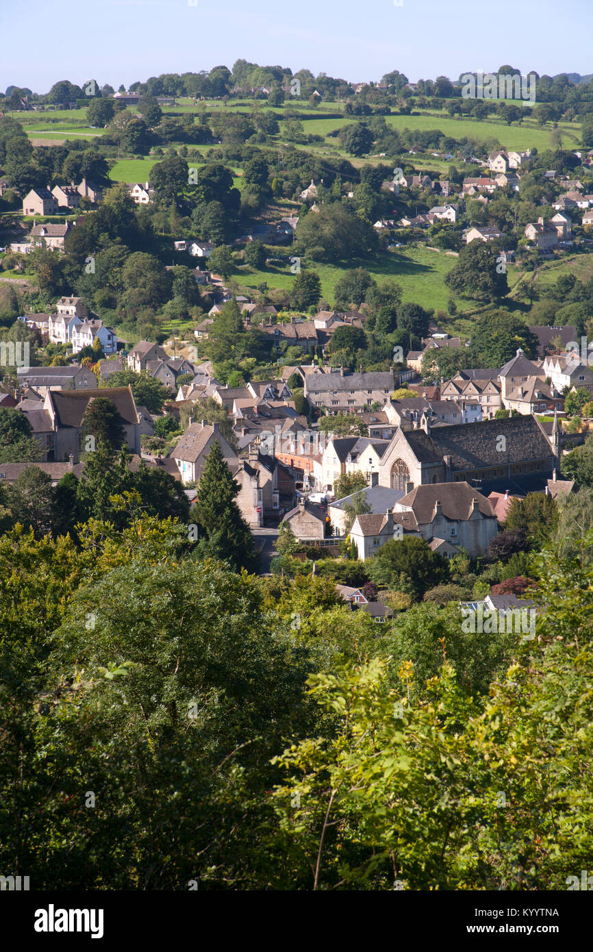 View over Nailsworth valleys on the edge of the Cotswold Hills, Gloucestershire, UK Stock Photo