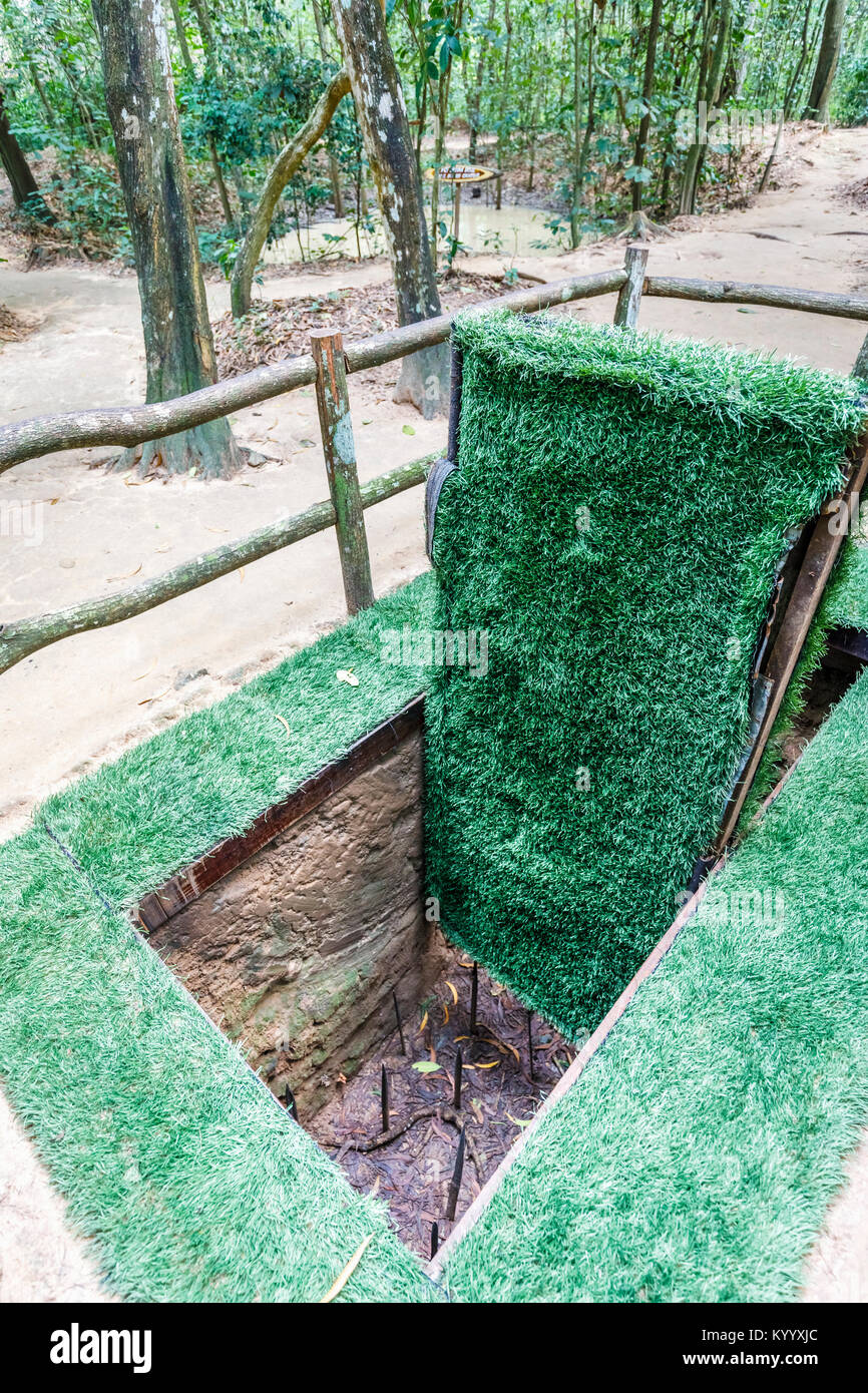 Deadly pit with concealed booby trapped door in the iconic Cu Chi