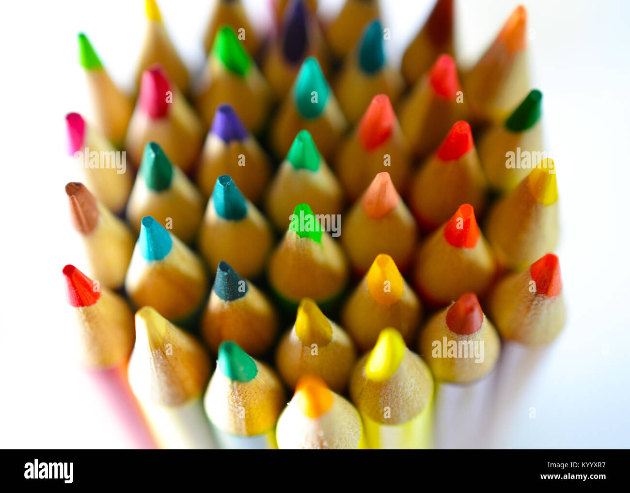 Colored Pencil tips horizontal close up Stock Photo